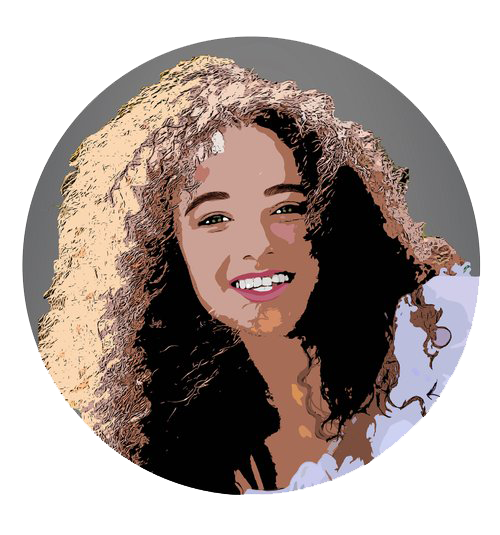Smiling woman with curly hair illustration.