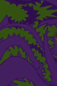 Purple and green abstract thorny pattern.