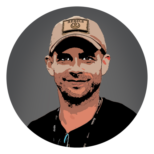 Illustrated portrait of a man wearing a cap.