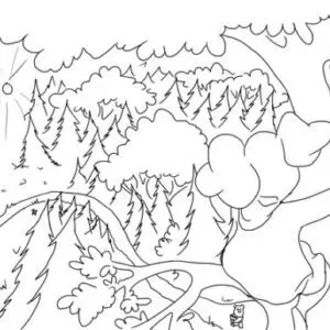 Elephant climbing tree in forest, sunny day.