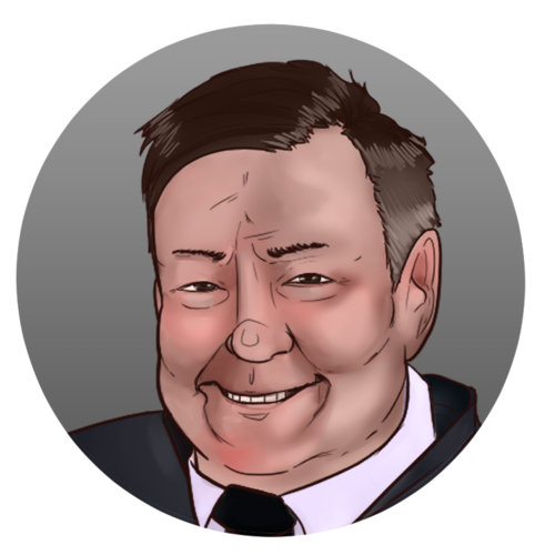 Illustrated portrait of a smiling man.