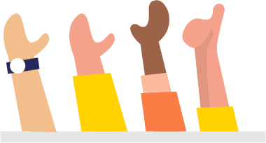 diversity-two-color-2_xyiook Illustration of four raised hands, diverse colors.