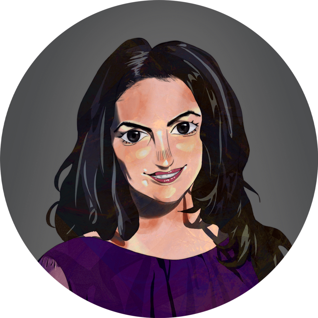 Illustrated portrait of a woman smiling.