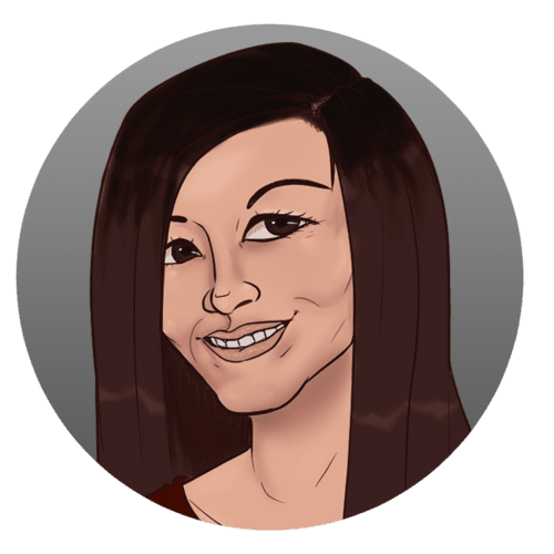 Smiling woman cartoon portrait, long hair.