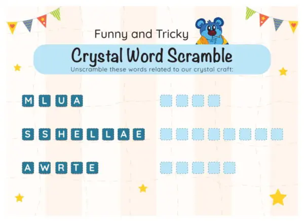 A picture of a crystal word scramble game.
