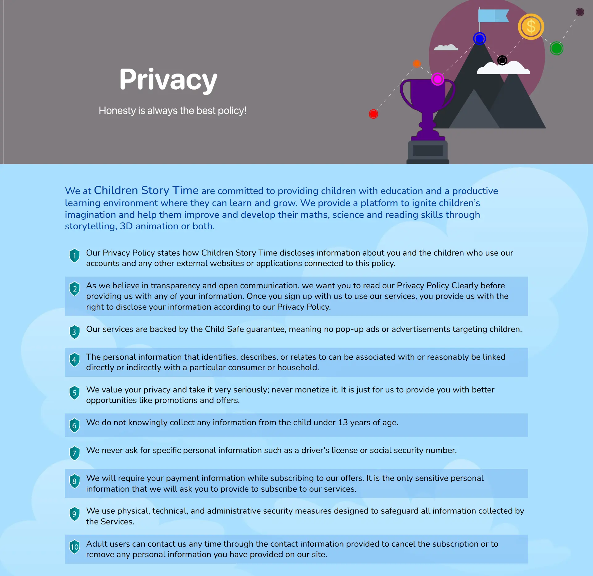 A page of privacy information for children.