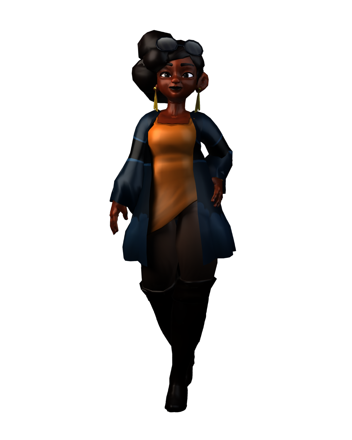 Stylish animated woman in a dark coat.