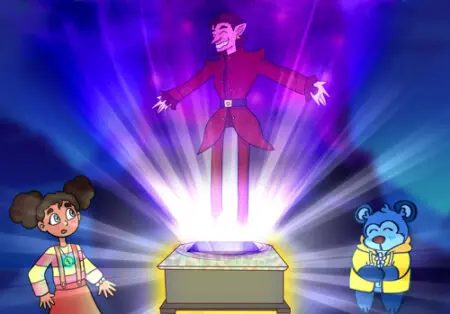 A cartoon of a man standing on top of a box.
