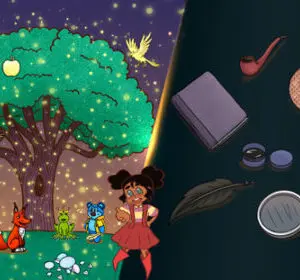 A girl is standing under a tree with her friends.