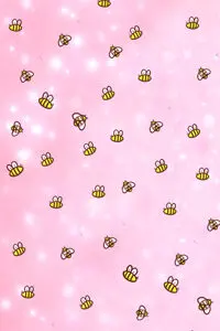 A pink background with bees all over it.