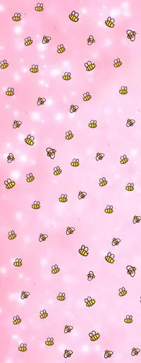 A pink background with bees all over it.