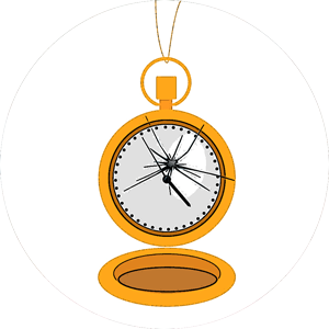 A yellow clock is hanging from the side of a wall.