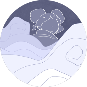 A drawing of an elephant sleeping on top of a hill.