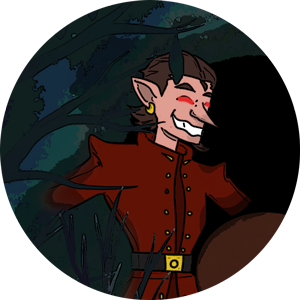 A cartoon picture of a man with red eyes.