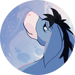A close up of the face of eeyore
