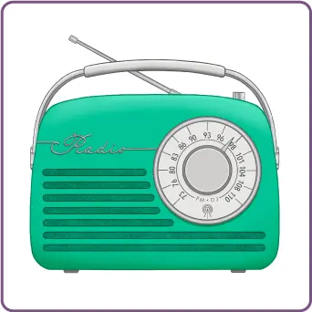 Vintage green radio with tuning dial.