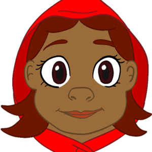 A cartoon of a girl with brown hair wearing red.