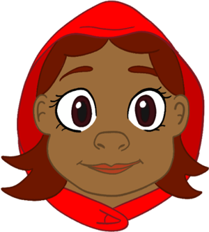 A cartoon of a girl with brown hair wearing red.