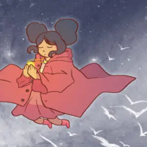 A girl in pink is flying through the air