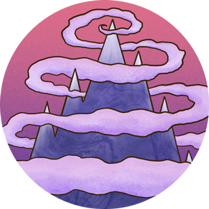 A purple mountain with clouds in the sky.