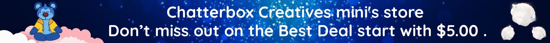 Promotional banner for Chatterbox Creatives sale.