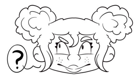 Confused cartoon character with puffy hair.