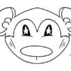 Cute cartoon monkey face with big eyes.