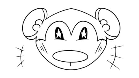 Cute cartoon monkey face with big eyes.