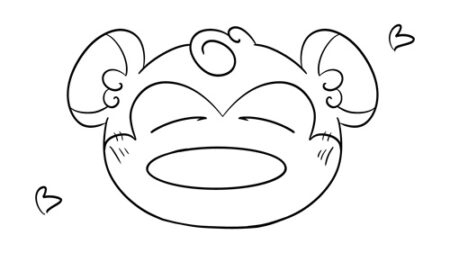 Cute cartoon monkey face with hearts.