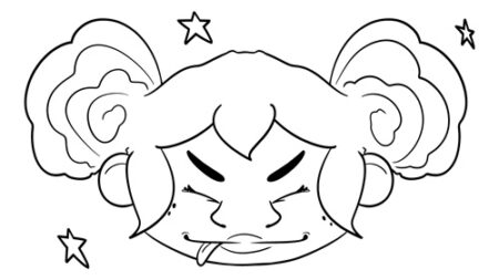 Playful cartoon character sticking out tongue.