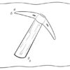 Pickaxe illustration with a wooden handle.