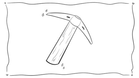 Pickaxe illustration with a wooden handle.
