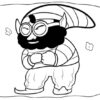 Cheerful cartoon character with glasses and beard.