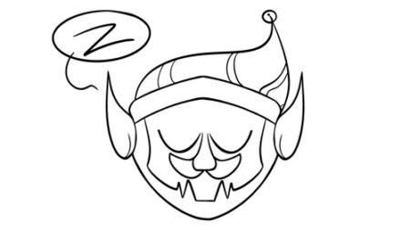 Sleeping cartoon goblin with a hat.