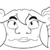 Cartoon character with puffy hairstyle and expression.