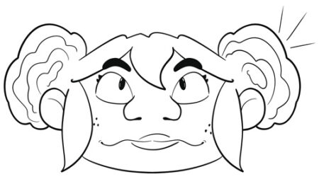 Cartoon character with puffy hairstyle and expression.