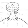 Cartoon tree on a grassy hill.