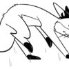 Cartoon fox crouching with a flower.