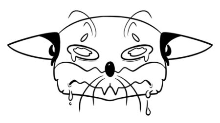 Cartoonish animal face with tears and drool.