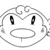 Cartoon monkey face with sparkling eyes.