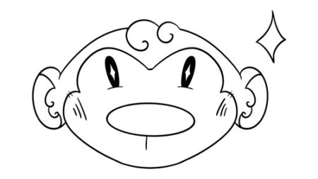 Cartoon monkey face with sparkling eyes.