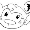 Cute cartoon monkey face with curly hair.