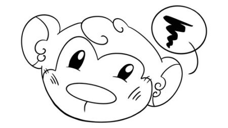 Cute cartoon monkey face with curly hair.