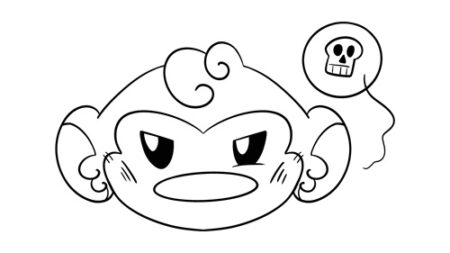 Cartoon monkey with a skull thought bubble.