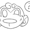 Cartoon monkey face with a questioning expression.