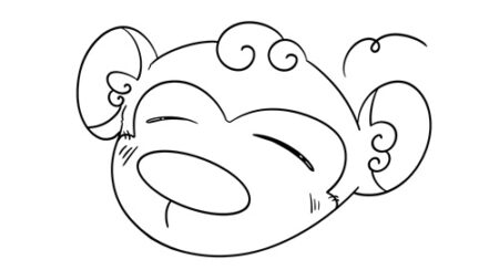 Cartoon monkey face with curly ears.