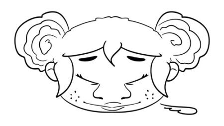 Line drawing of a smiling girl.
