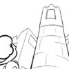 Girl looking up at tall tower.