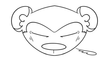 Cartoon monkey face with closed eyes.