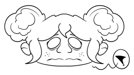 Sad cartoon character with pigtails.